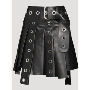 Off-White Leather Eyelet Mini Skirt Black IT Size 40 Retail: $3400 New